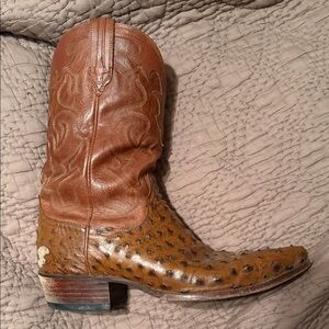 Tecovas Tan Ostrich Leather Western Boots